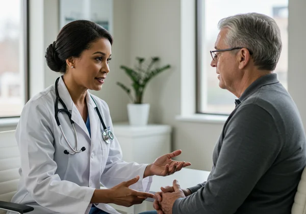 Patient talking openly with a compassionate doctor