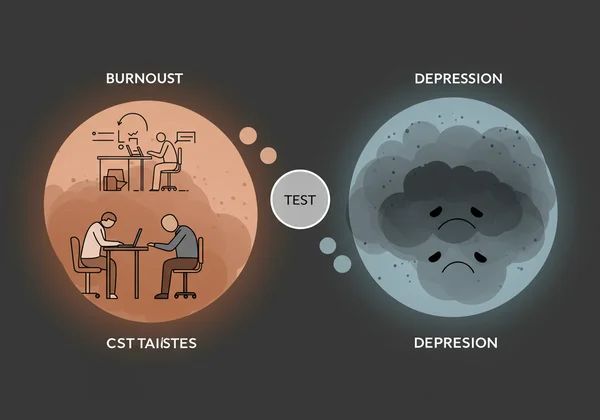 Person confused between burnout and depression, thinking of test