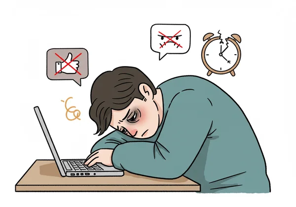 Person showing signs of burnout, exhausted and cynical at work