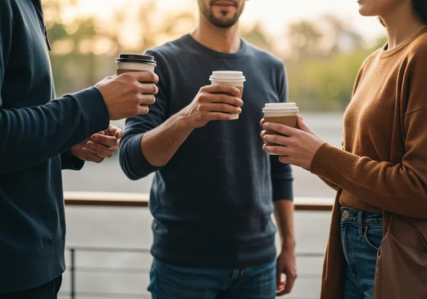 Rakan atau keluarga menikmati perbualan yang menyokong dan menenangkan