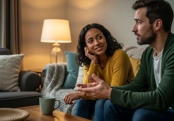 Dua orang rakan terlibat dalam perbualan yang menyokong dan berempati.