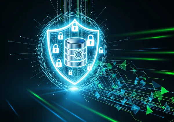 Perisai keselamatan digital dan privasi yang melindungi data